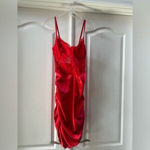 Red Lace Ruched Dress